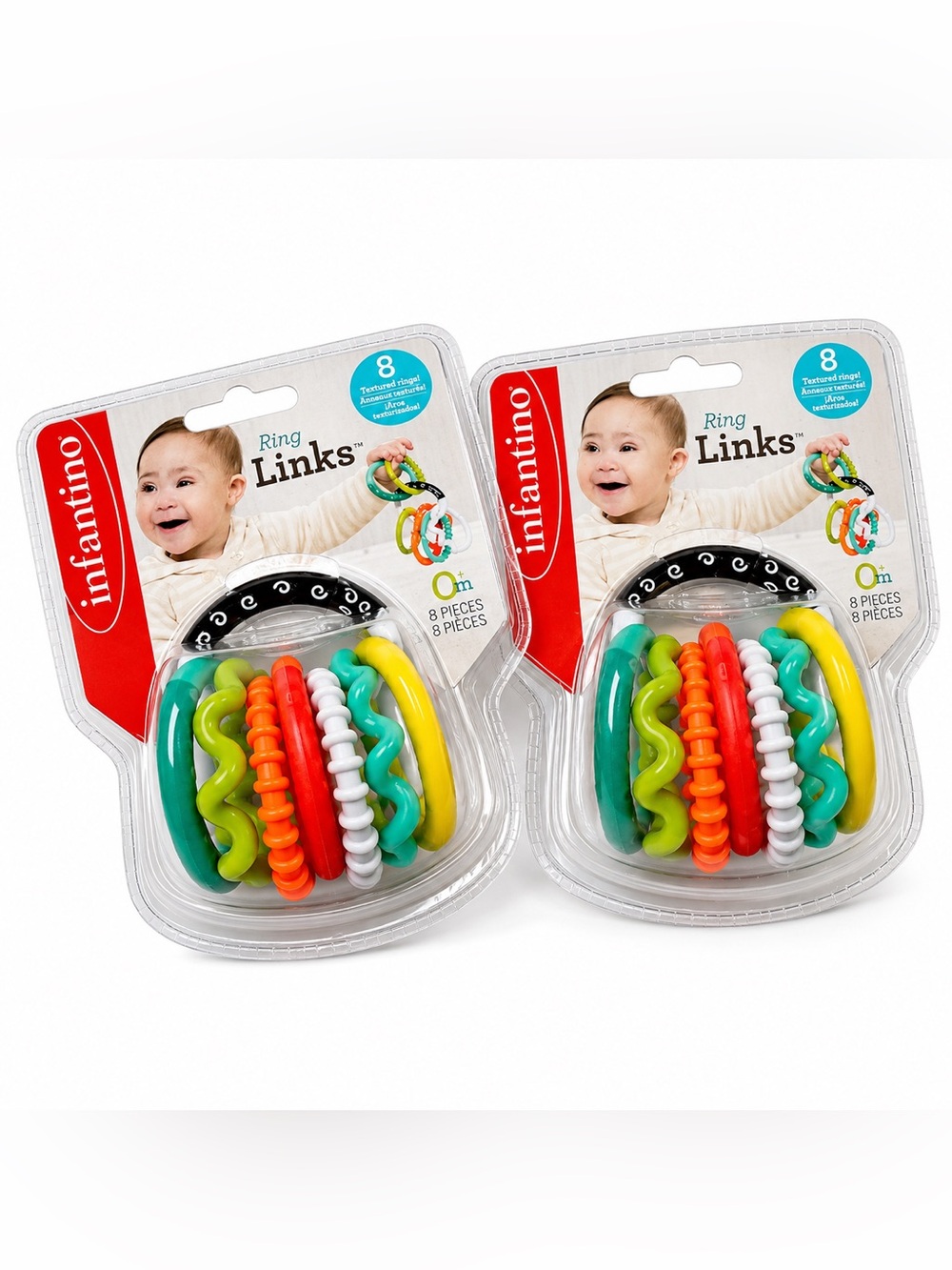 New Infantino Ring Links Baby Sensory Toy Lot of 2 Teething Ring 8 Piece Sealed